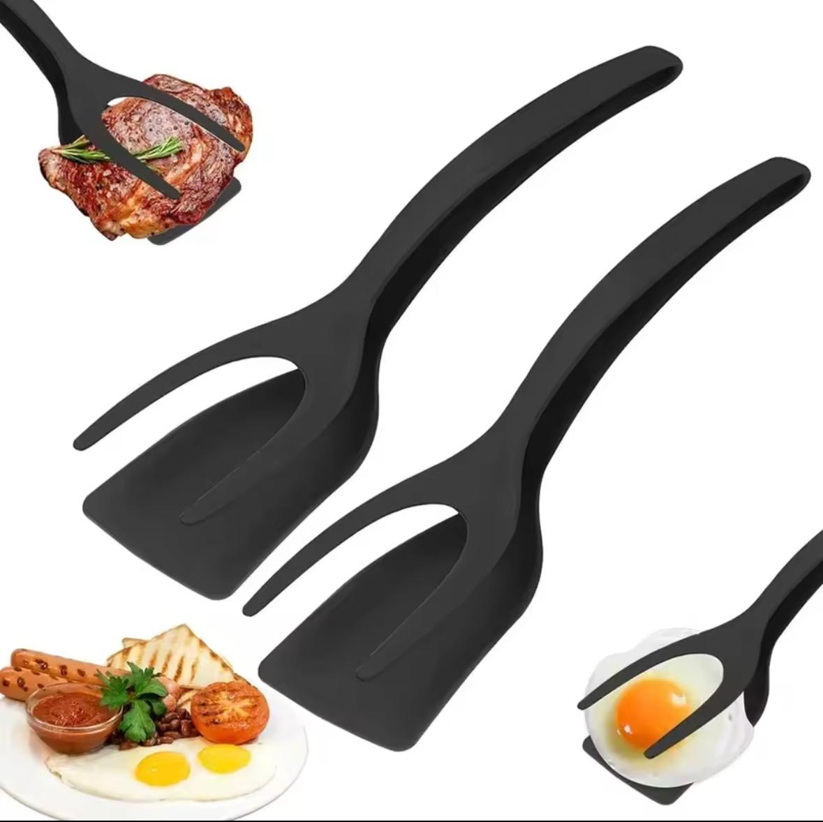 2 in 1 Nylon Grip Flip Tongs Egg Spatula Tongs Steak Spatula Tongs Clamp Pancake Fried Turners