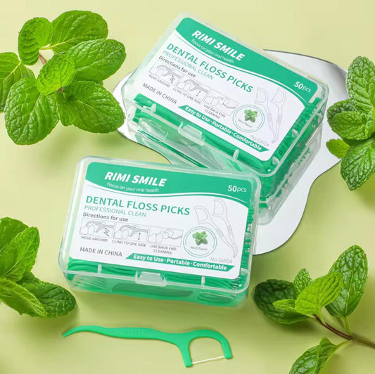 100pcs, mint flavored dental floss stick, 50PCS/box, cleaning tool for interdental gaps