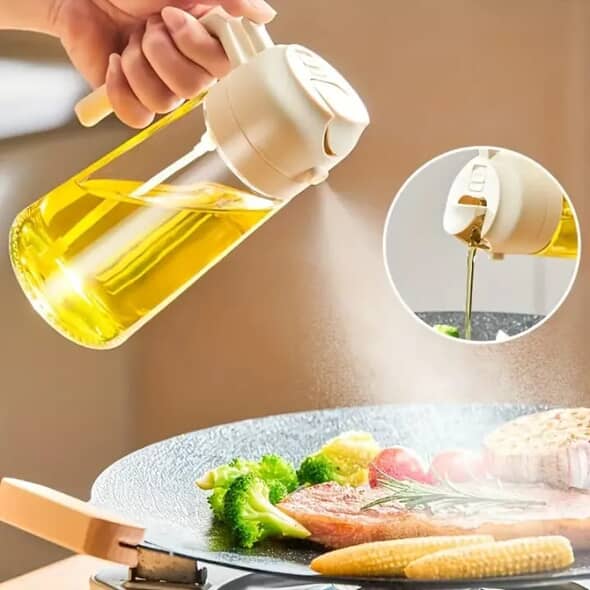 2 in 1 Glass Oil Bottle Sprayer Pot leak Proof Oil storage Dispenser