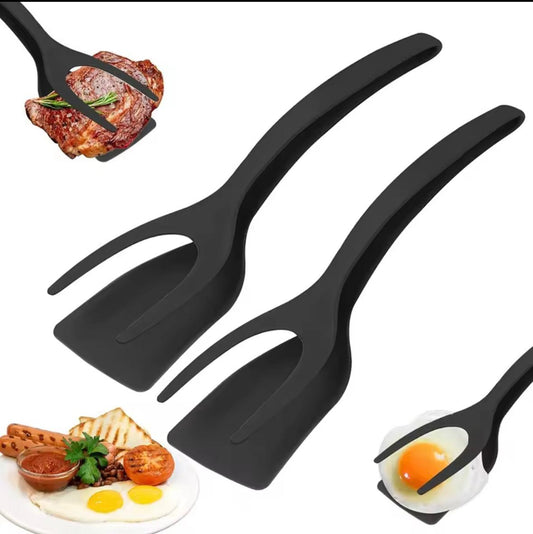 2 in 1 Nylon Grip Flip Tongs Egg Spatula Tongs Steak Spatula Tongs Clamp Pancake Fried Turners