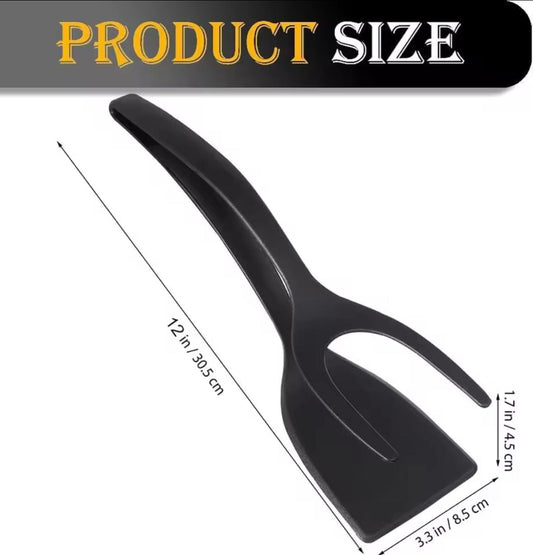 2 in 1 Nylon Grip Flip Tongs Egg Spatula Tongs Steak Spatula Tongs Clamp Pancake Fried Turners